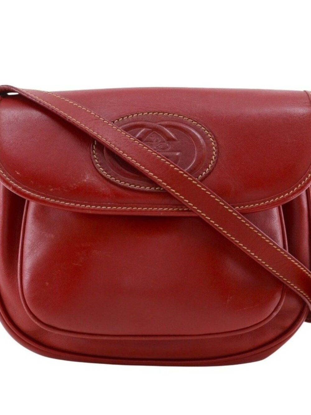 GUCCI Old Gucci Shoulder Bag 001.904.1059 Interlocking G Red Calfskin Women